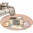 thumbnail image 1 of Pink Brown Cute Cat Round Area Rugs Collection 4', Cartoon Funny Heater Cats Non Slip Indoor Circular Throw Runner Rug Floor Mat Carpet for Living Room Dining Table Bedroom Nursery, 1 of 9