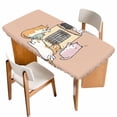 thumbnail image 1 of Pink Brown Cute Cat Table Cloths for 4 Foot Rectangle Tables, Cartoon Funny Heater Cats Patio Waterproof Elastic Fitted Tablecloths, Washable Rectangular Table Cover for Camping, 1 of 8