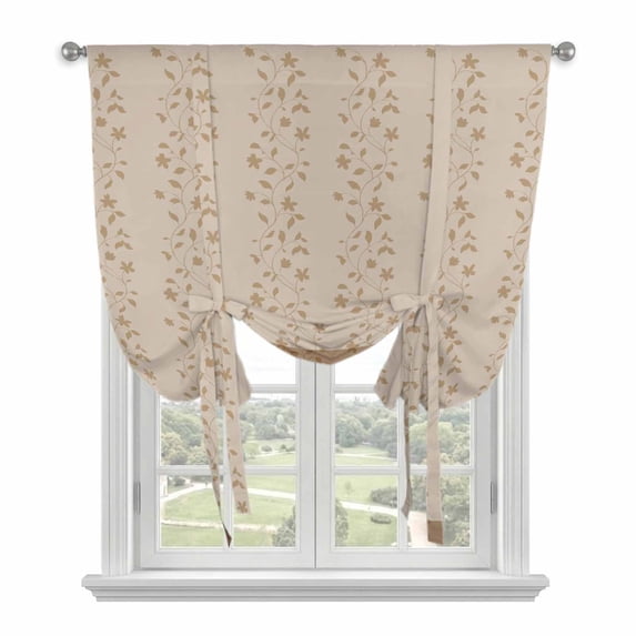 Pink Brown Floral Balloon Curtains 63 Inch Length for Living Room/Bedroom, Spring Flowers Rod Pocket Privacy Door Curtains Decorative Tie Up Shade for Window 52"x63"