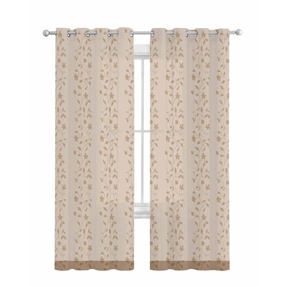 Pink Brown Floral Sheer Curtains 84 Inch Length 2 Panels Set for Living Room/Bedroom, Spring Flowers Kitchen Curtains with Grommet Semi-Sheer Curtains Drapes Voile Window Treatments 52"x84"x2