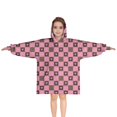 thumbnail image 1 of Pink Brown Heart Checkered Pattern Blanket Hoodies for Kids 6-13YR Oversize Wearable Blanket Hoodies for Boys Girls Teens, 1 of 7