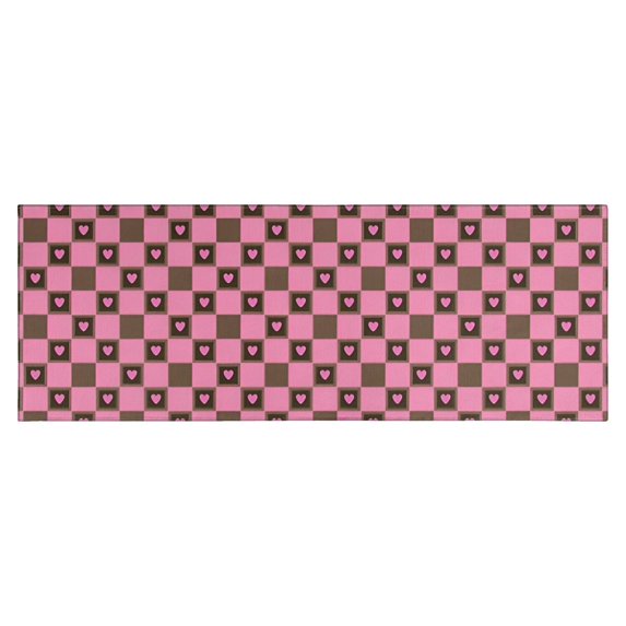 Pink Brown Heart Checkered Pattern Kitchen Rug Mat,Kitchen Runner Rugs Non Skid Washable,Decorative Kitchen Floor Mats for Kitchen,Sink,Laundry,17"X47"
