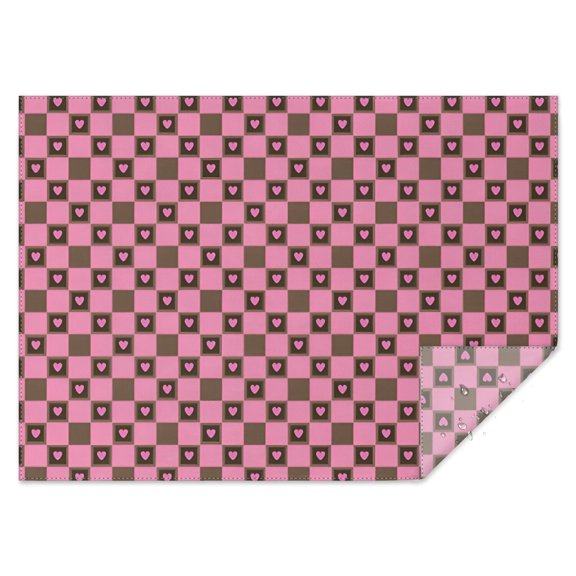 Pink Brown Heart Checkered Pattern Rectangle Tablecloth 60"x84",Waterproof Polyester Rectangle Table Cloth, Wipeable Spillproof Polyester Tablecloth for Dining, Camping, Indoor and Outdoor