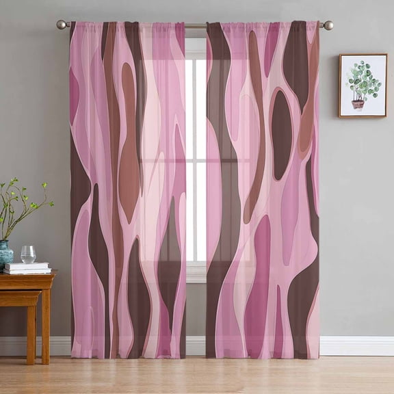 Pink Brown Ombre Sheer Curtains 84 Inch Length 2 Panels Set for Living Room/Bedroom, Geometric Modern Abstract Art Semi Curtain Sheers Drapes Rod Pocket Curtains Window Treatment Set 52''x84''x2