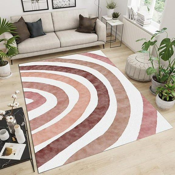 Pink Brown Rainbow Stripes Area Carpet, Boho Medieval Style Living Room Rug, Printed Rugs Noise Reduction Soft Comfortable Durable For Bedroom Tea Table Sofa Decor 5 x 6ft