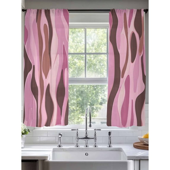 Pink Brown Sheer Curtains 72 Inches Long 2 Panels Abstract Light Filtering Semi Sheer Window Curtains Drapes for Bedroom Living Room 52"x72"