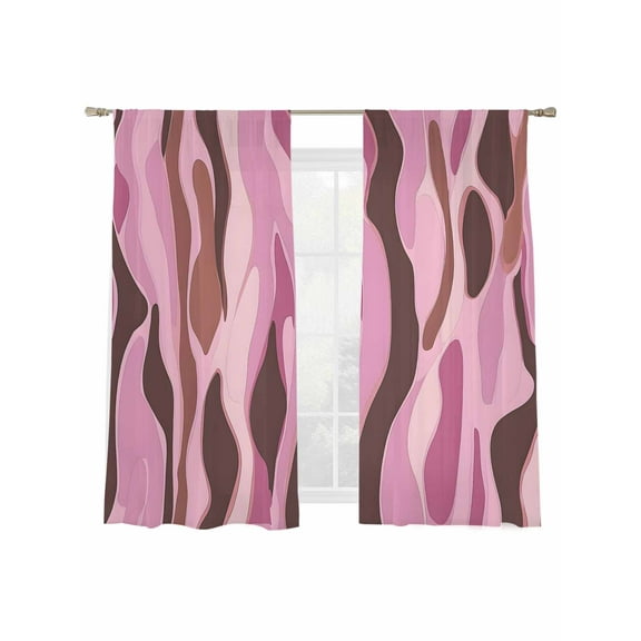Pink Brown Sheer Curtains for Living Room Bedroom, Light-filtering Sheer Curtain, Abstract Rod Pocket Voile Window Treatment Drapes, 52’’Wx63’’L, 2 Panels Set