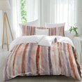 thumbnail image 1 of Pink Brown Stripes Duvet Cover Set California King Size, Abstract Pink Purple Brown Stripes 4 Piece Bedding Set with Zipper Closure & Corner Ties Soft Breathable Comforter Cover for Bedroom, 1 of 9