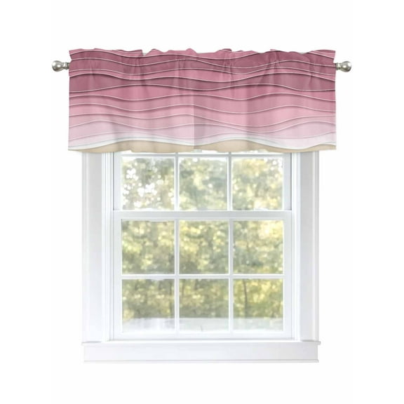 Pink Brown Valances for Windows, Rod Pocket Kitchen Valance Curtains - Soft & Washable Small Window Treatment for Living Room, Bathroom, Beach Ocean Waves, 54x18inch