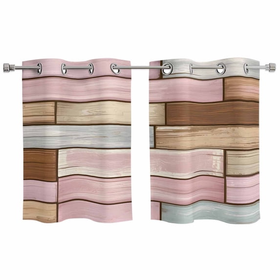 Pink Brown Vintage Kitchen Curtains Small Short 39 Inch Length, Retro Farmhouse Elegant Pastoral Grommet Top Bedroom Living Room Curtains, Light Filtering Cafe Curtain Drapes 2 Panels Set 55''x39''