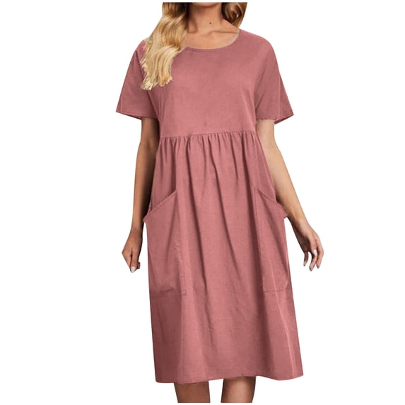 Pink Brunch for Teen Girls Fall Summer Short Sleeve Boat Neck Spandex Rayon Midi Knee Length High Cut Basic Dresses Womens 2026 Clothing Country Concert S
