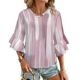 thumbnail image 1 of Pink Brushstrokes Abstract Texture Art Women's V-Neck Blouse With 3/4 Ruffled Bell Sleeves Casual Top Ladies Blouses, 1 of 7