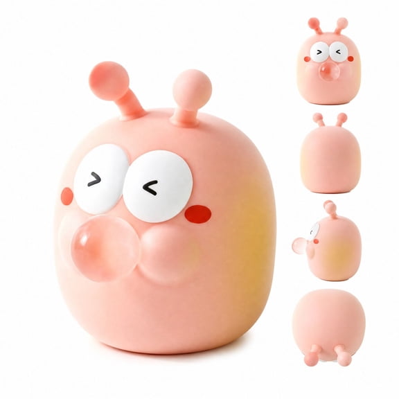 Pink Bubble Blowing Squishy Animal Toy with Soft Squeeze Texture and Cute Antenna Design for Kids Desk Squeeze Play