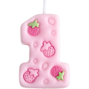 Pink Bubble Cream Strawberry Birthday Number Candle Cake Topper for Birthday Baby Shower and Wedding Party Supplies Favor (1)