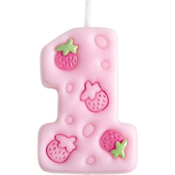 Pink Bubble Cream Strawberry Birthday Number Candle Cake Topper for Birthday Baby Shower and Wedding Party Supplies Favor (1)