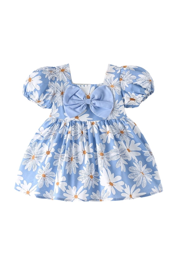 Pink Bubble Dress For Baby Toddler Girl Baby A-Line Princess Dress Easter Dresss Bow Dress Floral Dress Spring Summer Dresses Beach Vacation Outfit #Blue 6-12 Months