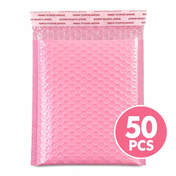 Pink Bubble Mailers 50 Pack, Self Seal Padded Poly Envelopes for Shipping