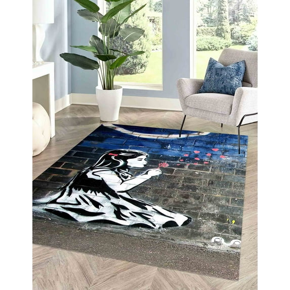 Pink Bubble Rugs, Area Rugs, Graffiti Rugs, Banksy Rugs, Easy To Clean Rugs, Banksy Blowing Bubble Girl Rugs, Bridesmaid Gift Rug, 1.7'x2.3' - 50x70 cm