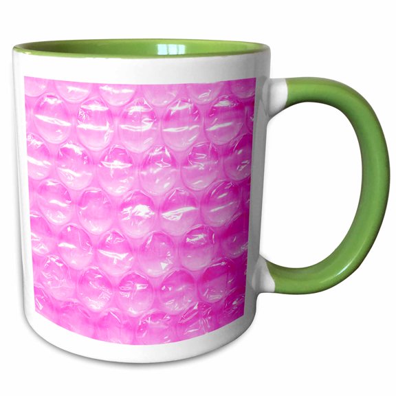 3drose, Pink Bubble Wrap Design Abstract, 15oz Two-tone Green Mug
