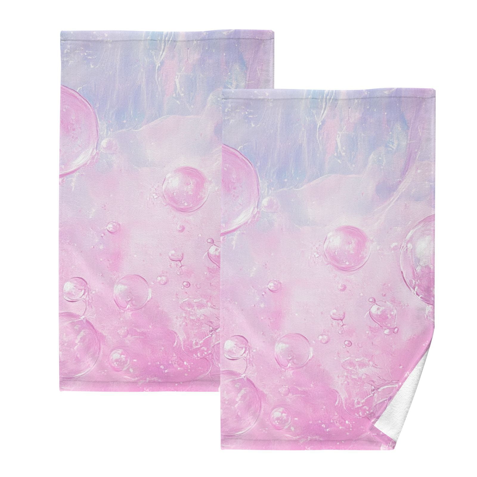 Pink Bubbles Hand Towels Cotton Bath Towels Large Face Towels Absorbent for Bathroom 2 Packs