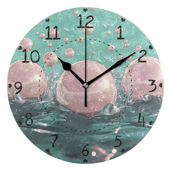 Pink Bubbles on Water Round Wall Clock Silent Battery Operated Home Decor for Living Room Bedroom