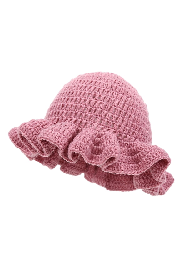 Pink Bucket Hats Handmade Crochet Ruffled Wool Hat Fashionable Colorful Wide Brimmed Hat Unisex Hat with Flounced Edge