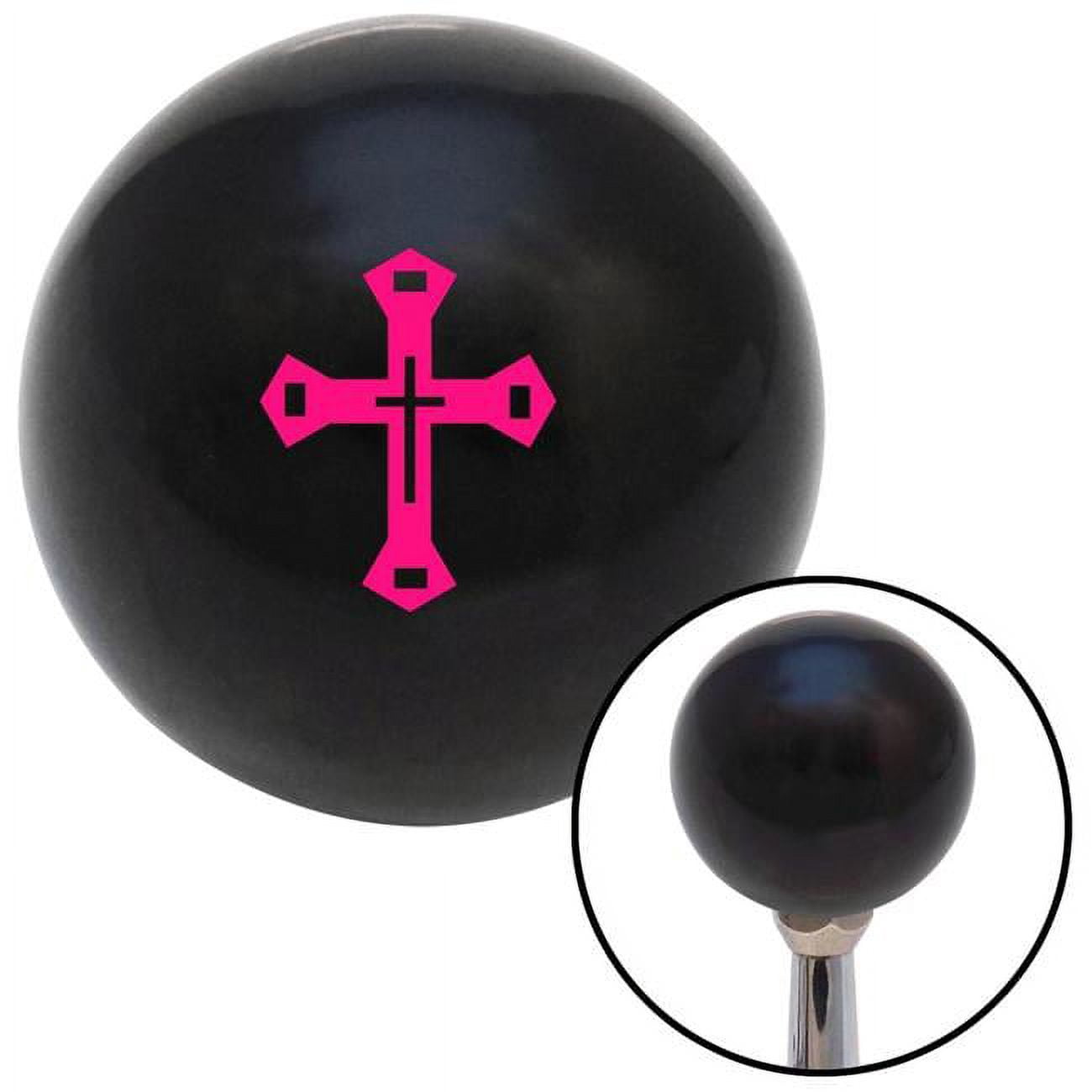 Pink Budded Cross Black Shift Knob with M16 x 1.5 Insert Shifter Auto ...