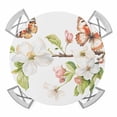thumbnail image 1 of Pink Buds Elastic Fitted Round Table Cover White Flowers Butterfly Waterproof Outdoor Tablecloth for Holiday Party, Picnic, Patio & Dining Fits Tables Up to 55"-60", 1 of 8