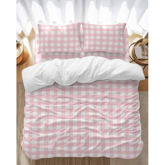Pink Buffalo Bedding Duvet Cover Set King Size 4 Pieces Plaid Soft Twill Plush Quilt Cover, Include 1 Duvet Cover 1 Flat Sheet And 2 Pillow