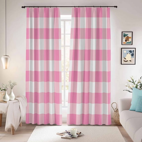 Pink Buffalo Check Blackout Curtains for Bedroom/Living Room, Pinch Pleated Black Out Curtains, Valentine's Day Modern Rustic Plaid Room Darkening Window Drapes with Hooks 2 Panels, 59"x70"
