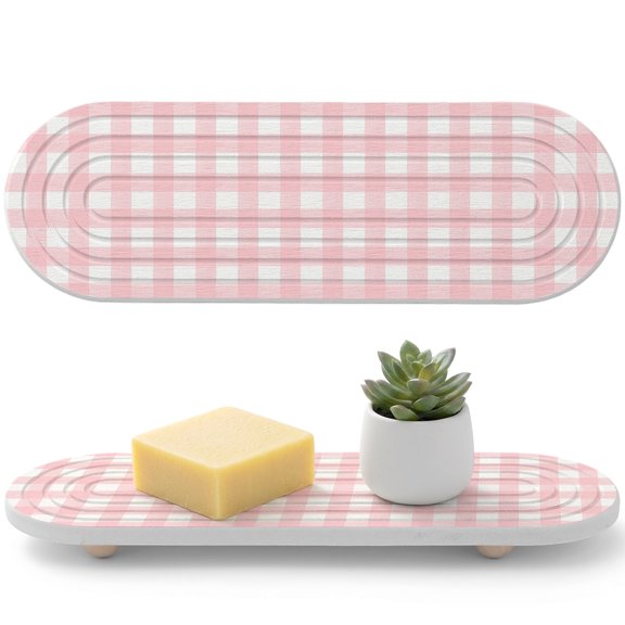 Pink Buffalo Diatomaceous Earth Coasters, Plaid Water Absorbent Diatomite Coaster, Bathroom Tray Stone Dish Drying Mat Kitchen Sink Tray 12x4in