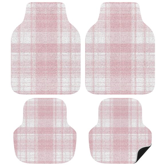 Pink Buffalo Plaid Car Floor Mats 4 Pieces, Front & Rear Auto Carpet Mats Full Set with Rubber Backing, Farmhouse Modern Checkered Universal All Weather Car Floor Protectors for SUV Truck Van