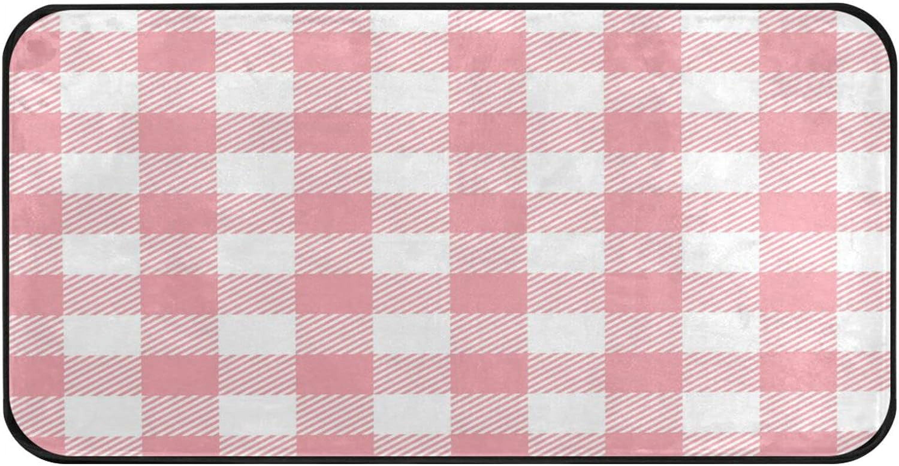 Pink Buffalo Plaid Kitchen Rug Mat AntiFatigue Comfort Floor Mat Non Slip Washable Kitchen Rug