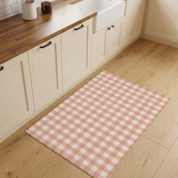 Pink Buffalo Plaid Small Area Rugs 2x3 Minimalist Gingham Check Retro Linen Texture Entryway Rugs Washable Door Mat, Low-Profile Area Rugs Non Slip Floor Carpet for Living Room Bedroom Home Office