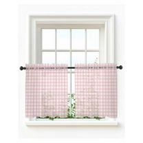 Pink Buffalo Plaid Tier Curtains 24 Inch Length,Sheer Curtains for Bedroom Living Room Window Farmhouse Pink White Checkered Rod Pocket Drapes Kitchen Curtains Small Half Window 27.5"x24" 2 Panels