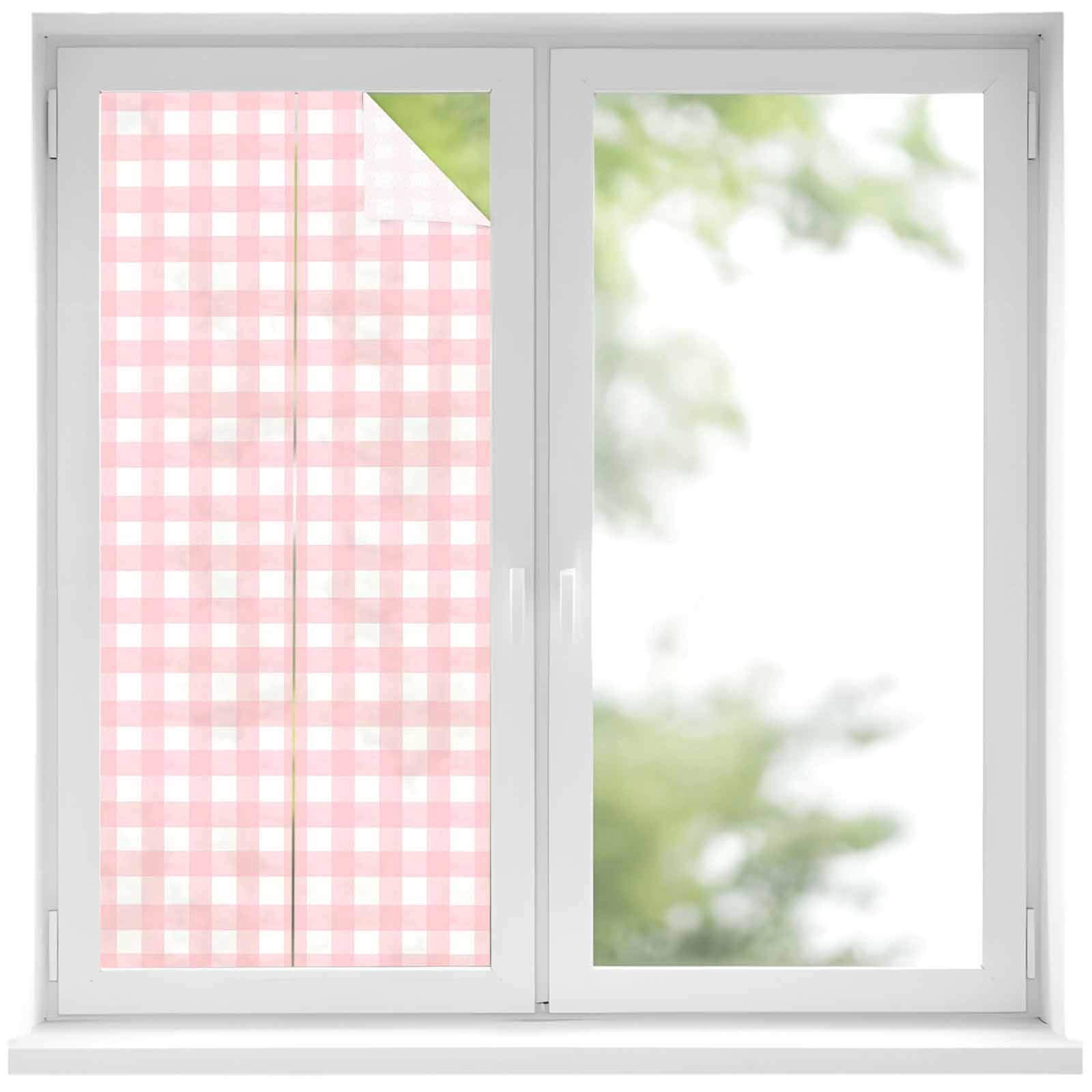 Pink Buffalo Plaid Window Privacy Film, Farmhouse Pink White Checkered ...