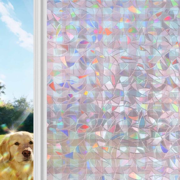 Pink Buffalo Plaid Window Privacy Film Stain Glass,Reusable Decorative Rainbow Window Film,Farmhouse Pink White Checkered Static Cling Sun Blocking Stickers Decals Covers 17.7" x 39.3" (2pcs)