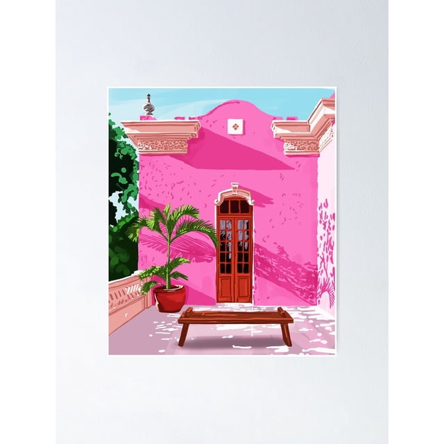 Pink Building Architecture Pop Art Travel House Painting Modern