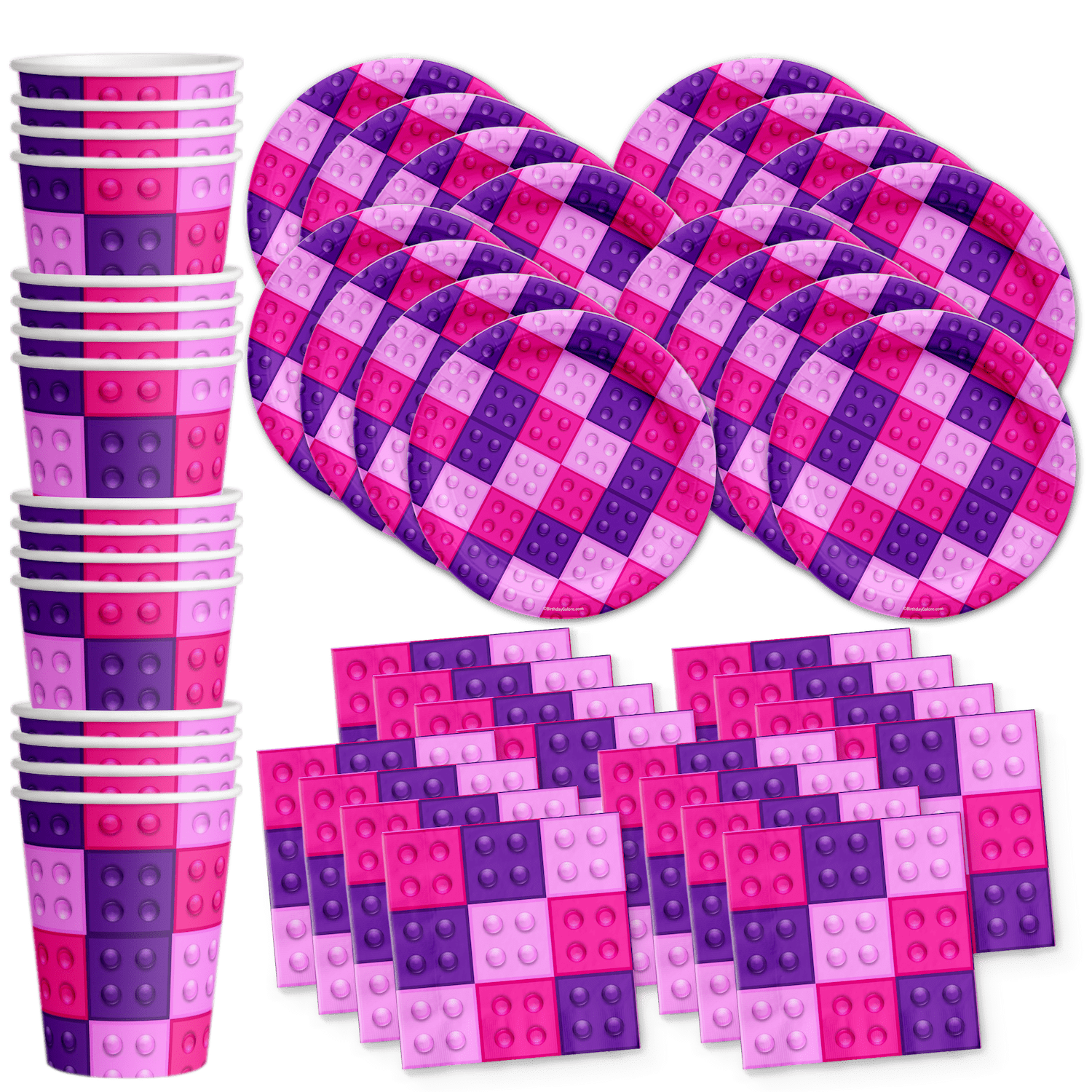 Birthday Galore Pink Building Blocks Party Supplies Set for 16 ...