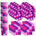 thumbnail image 1 of Pink Building Blocks Birthday Party Supplies Set Plates Napkins Cups Tableware Kit for 16, 1 of 7