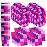 Pink Building Blocks Birthday Party Supplies Set Plates Napkins Cups Tableware Kit for 16