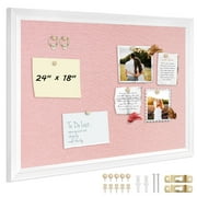 Pink Bulletin Board Pink Cork Board with Linen, Wood Framed 18"x 24" Corkboard Bulletin Board for Wall Decor, Wall Mounted Pin Board Picture Board, White Wood Frame