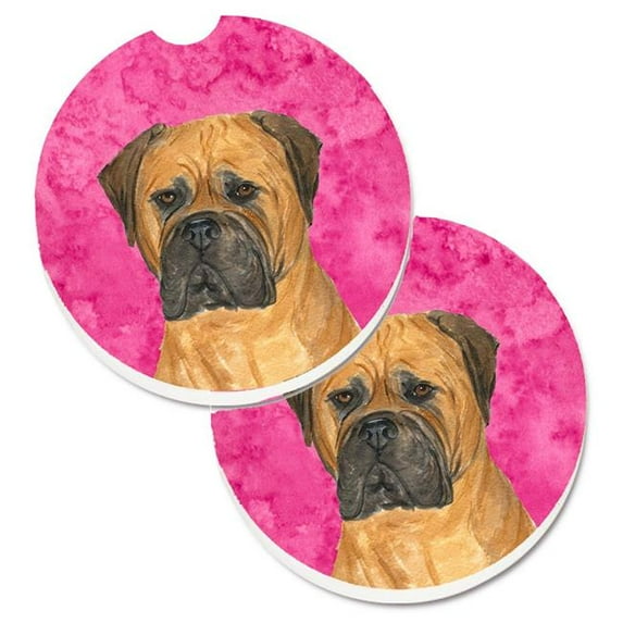 Pink Bullmastiff Set of 2 Cup Holder Car Coaster
