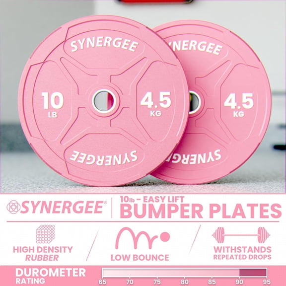 Pink Bumper Plates – Olympic Weight Plates, Low-Bounce Rubber for Strength Training, Powerlifting, and Functional Workouts.