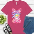 thumbnail image 1 of Pink Bunny Bow Graphic T-Shirt | Hand-Painted Pastel Rabbit Tee for Women, Berry, 3XL, 1 of 6