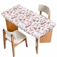 thumbnail image 1 of Pink Bunny Floral Easter Table Cloths for 3 Foot Rectangle Tables, Elegant Pastoral Spring Floral Rabbits Patio Waterproof Elastic Fitted Tablecloths, Washable Rectangular Table Cover for Camping, 1 of 8