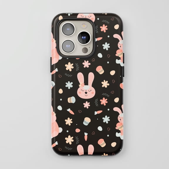 Pink Bunny For All iPhone Series Protective Phone Case Cute Easter Black