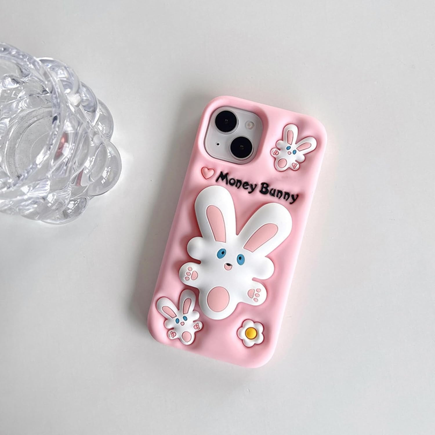 Pink Bunny Phone Case Compatible with iPhone 13/14, Cute 3D Korea ...