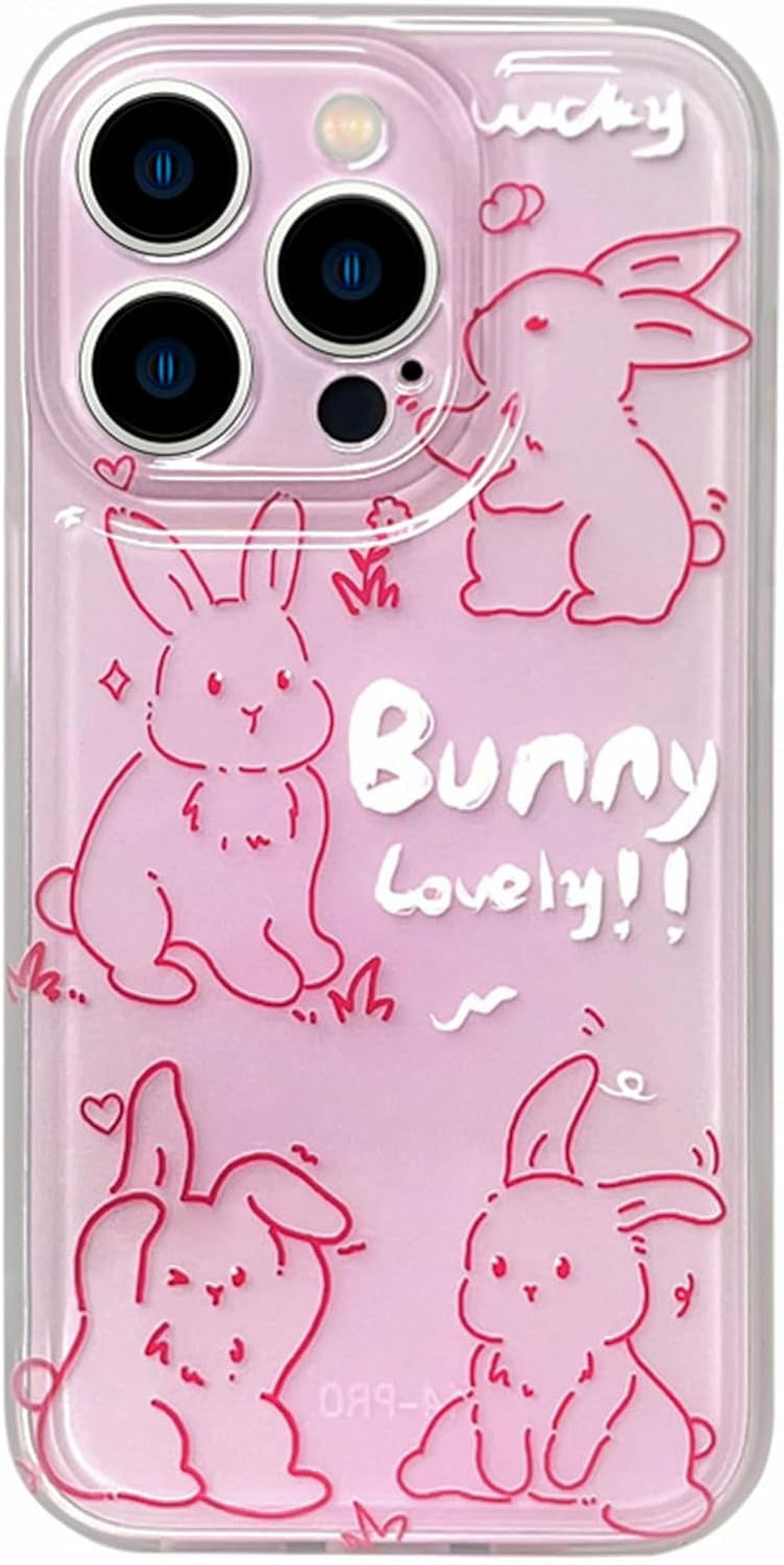 Pink Bunny Phone Case for iPhone 14 Plus, Pink Clear Cute 3D Korea ...