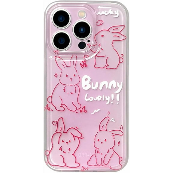 Pink Bunny Phone Case for iPhone 14 Pro Max, Pink Clear Cute 3D Korea Lovely Line Rabbit Cartoon Case for Women Girls
